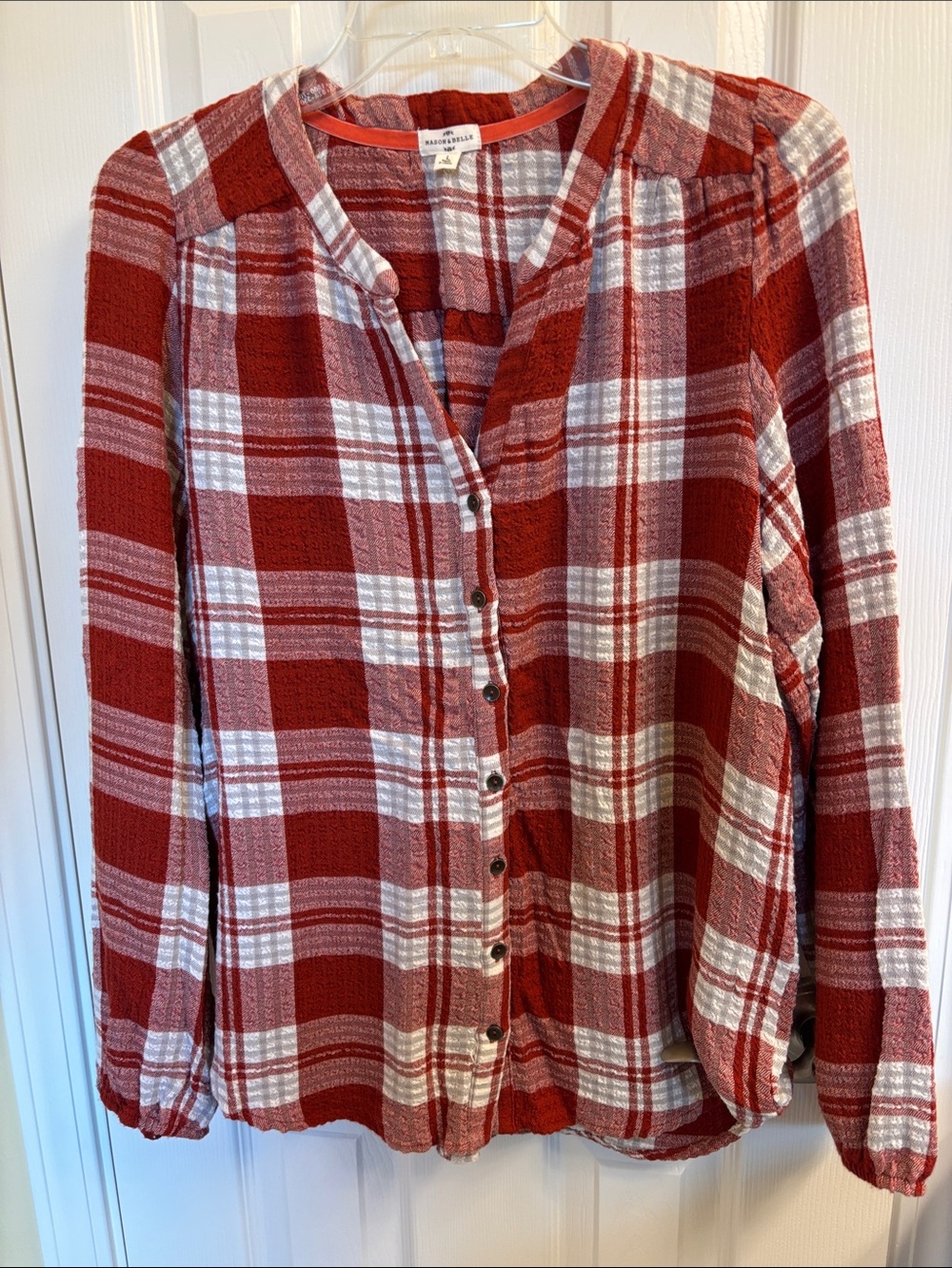 Women’s Mason & Belle Aila Plaid Split Neck Blouse, Size L